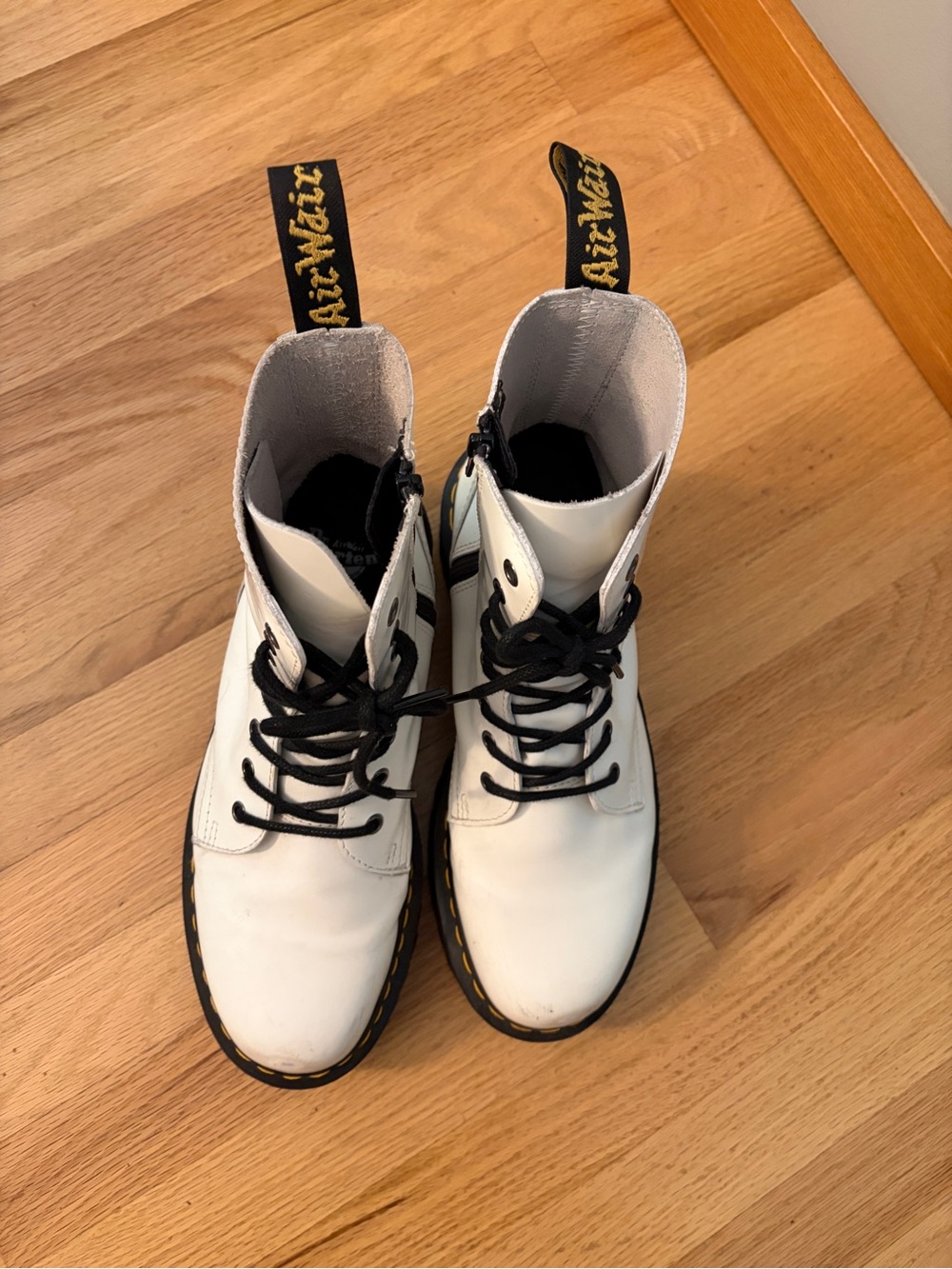 Dr. Martens White Leather 8-Eye Combat Boots with Black Laces